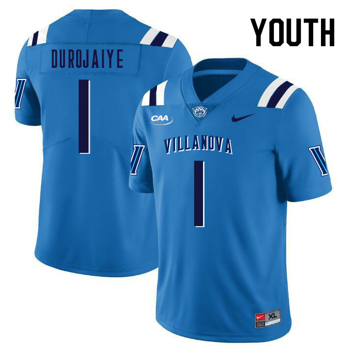 Youth #1 TD Ayo-Durojaiye Villanova Wildcats College Football Jerseys Stitched Sale-Light Blue - Click Image to Close